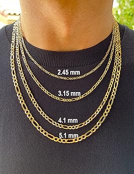 14K Real Gold Figaro Chain - 2.45mm 3.15mm 4.1mm 5.1mm 5.7mm